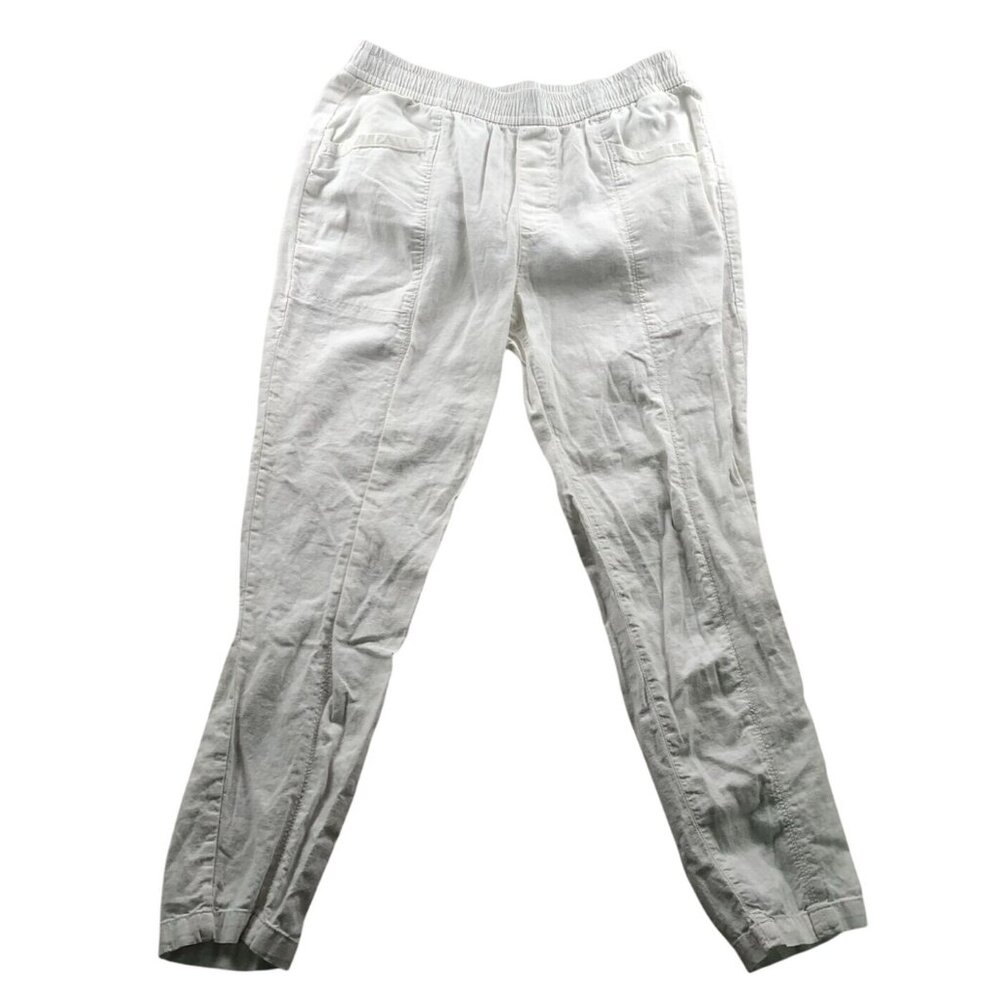 Old Navy Womens Pants Small White Elastic Waist Linen Blens Straight Leg Casual
